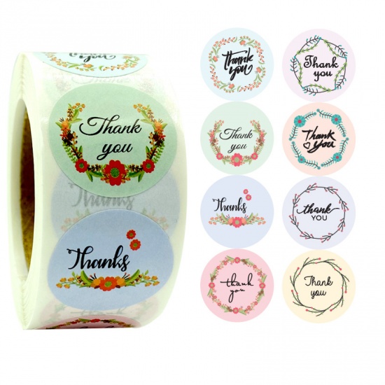 Immagine di Multicolor - Thank You Flower 8 Pattern Round Decoration Art Paper Baking Packaging Label Seal Sticker 2.5cm Dia., 1 Roll(500 PCs/Roll)