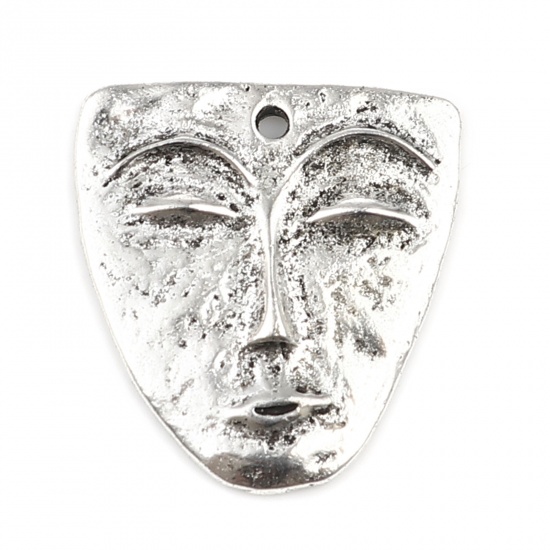 Picture of Zinc Based Alloy Charms Face Antique Silver Color Mask 25mm x 24mm, 10 PCs