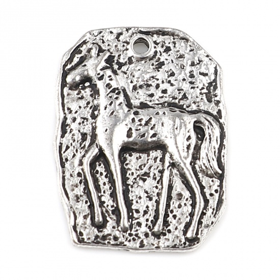 Picture of Zinc Based Alloy Charms Geometric Antique Silver Color Horse 24mm x 18mm, 10 PCs