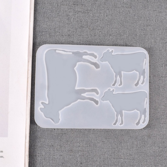 Picture of Silicone Resin Mold For Jewelry Making Pendants Cow Animal White 10.7cm x 7.8cm, 1 Piece