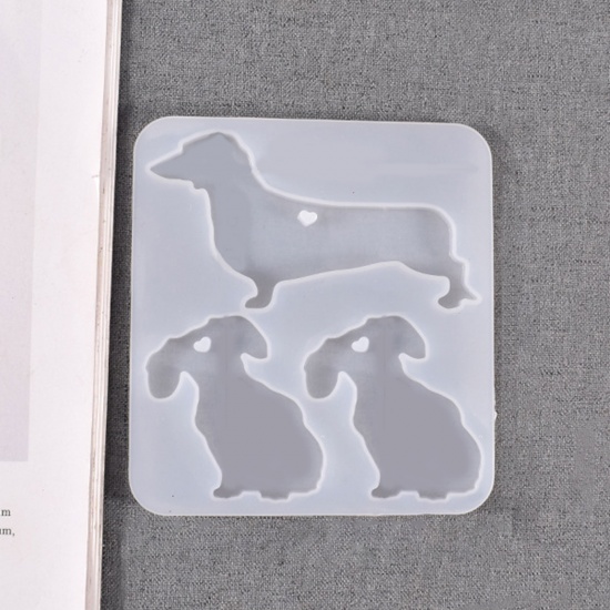 Picture of Silicone Resin Mold For Jewelry Making Pendants Dog Animal White 10.4cm x 9.5cm, 1 Piece