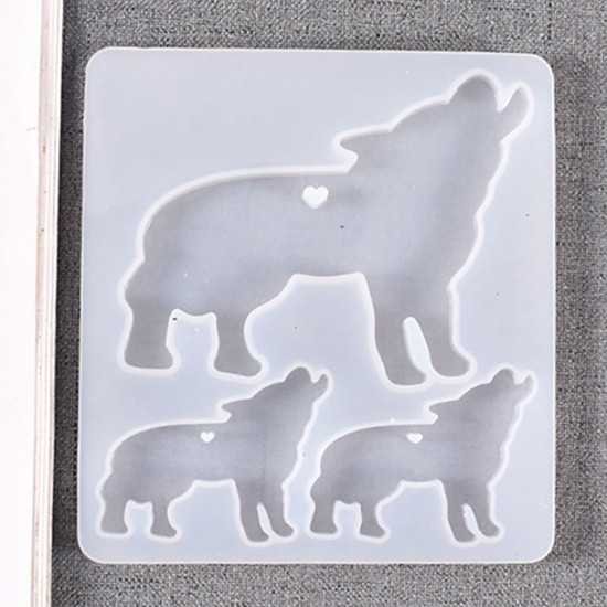 Picture of Silicone Resin Mold For Jewelry Making Pendants Wolf White 9.7cm x 8.9cm, 1 Piece