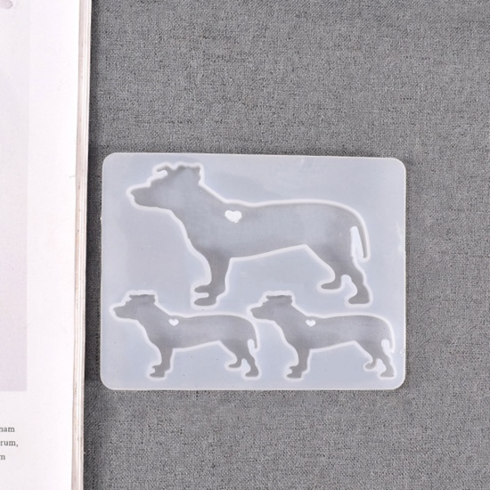 Picture of Silicone Resin Mold For Jewelry Making Pendants Bulldog Animal White 10.6cm x 8.2cm, 1 Piece