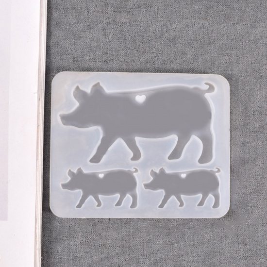 Picture of Silicone Resin Mold For Jewelry Making Pendants Pig Animal White 10.5cm x 8.5cm, 1 Piece