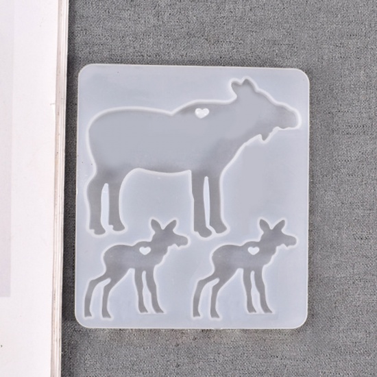 Picture of Silicone Resin Mold For Jewelry Making Pendants Christmas Reindeer White 10.2cm x 9cm, 1 Piece