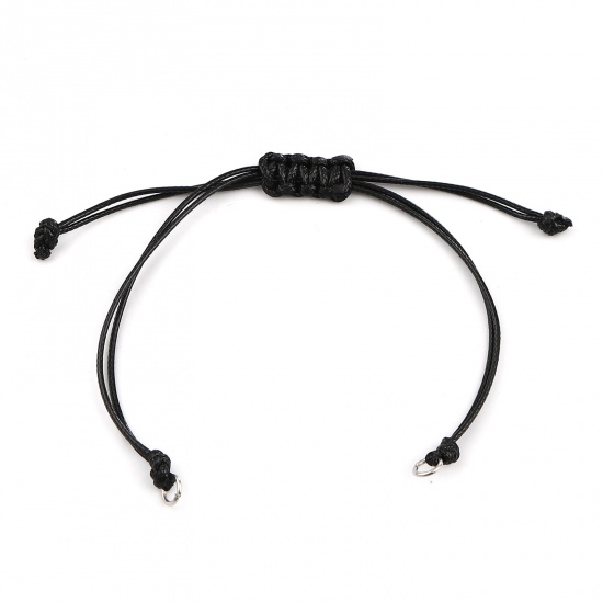 Bild von Terylen Geflochten Halbfertige Armbänder für die Herstellung von handgefertigtem Schmuck Zubehör Silberfarbe Schwarz Verstellbar 13.5cm lang, 5 Strange