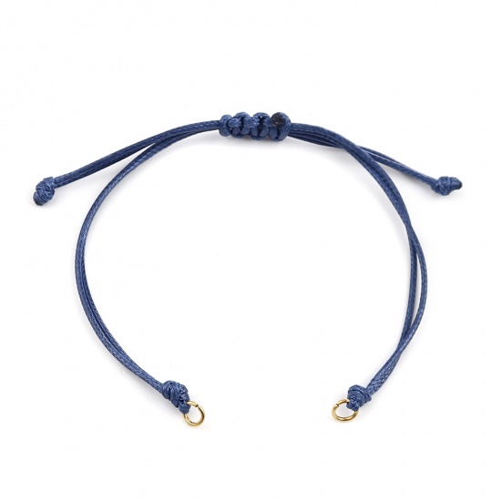 Bild von Terylen Geflochten Halbfertige Armbänder für die Herstellung von handgefertigtem Schmuck Zubehör Vergoldet Dunkelblau Verstellbar 13.5cm lang, 5 Strange