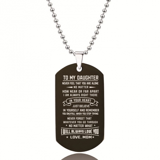 Picture of Stainless Steel Ball Chain Findings Necklace Black Envelope Message " TO MY DAUGHTER LOVE MUM " 60cm(23 5/8") long, 1 Piece