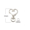 Picture of Zinc Based Alloy Keychain & Keyring Silver Tone Heart W/ Jump Ring 35mm x 24mm 8mm Dia, 10 Sets