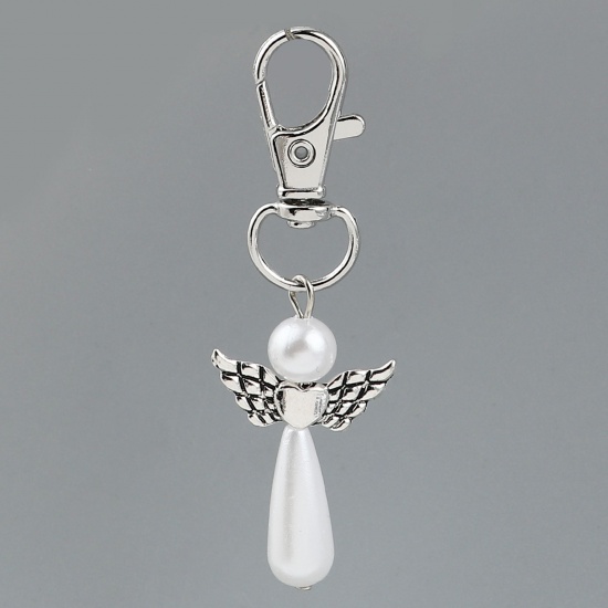Bild von Schlüsselkette & Schlüsselring Silberfarbe Weiß Herz Flügel 67mm, 5 Stück