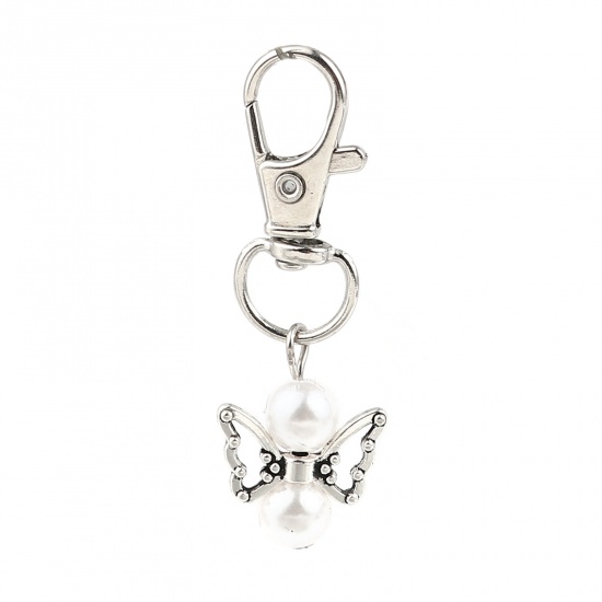 Bild von Schlüsselkette & Schlüsselring Silberfarbe Weiß Herz Flügel 53mm, 5 Stück