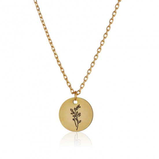 Picture of Copper Birth Month Flower Necklace 18K Real Gold Plated Round March 40.7cm(16")40.7cm long, 1 Piece