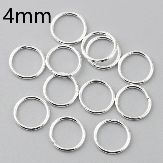Picture of 0.7mm Iron Based Alloy Open Jump Rings Findings Circle Ring Silver Plated 4mm Dia, 200 PCs