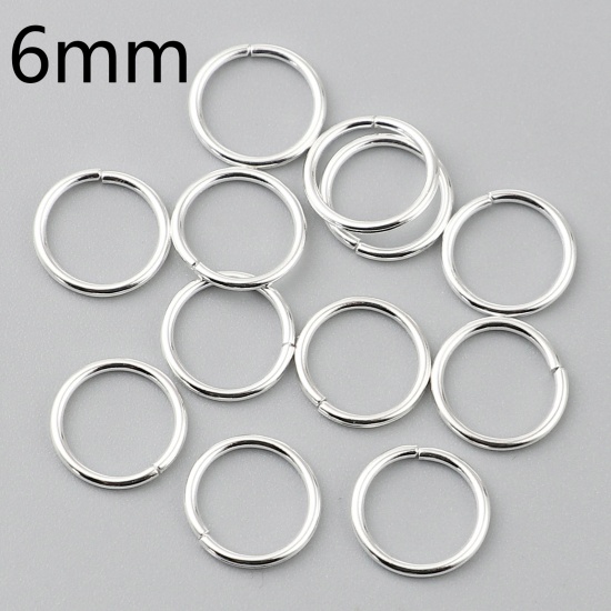 Picture of 0.7mm Iron Based Alloy Open Jump Rings Findings Circle Ring Silver Plated 6mm Dia, 200 PCs