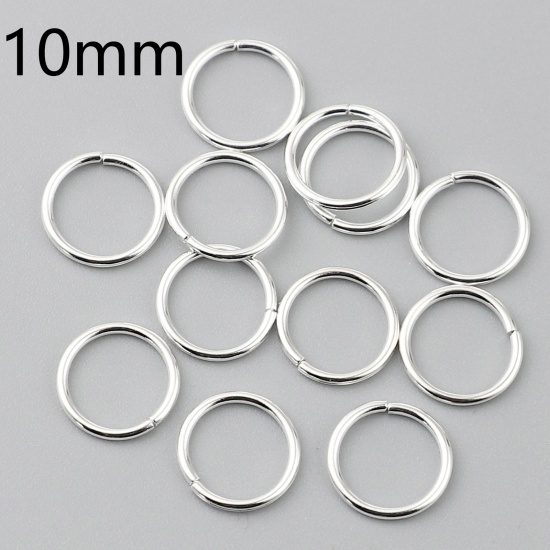 Picture of 1mm Iron Based Alloy Open Jump Rings Findings Circle Ring Silver Plated 10mm Dia, 200 PCs