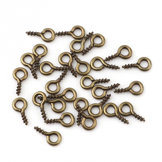 Picture of Iron Based Alloy Screw Eyes Bails Top Drilled Findings Antique Bronze 8mm x 4mm, Needle Thickness: 1.3mm, 200 PCs