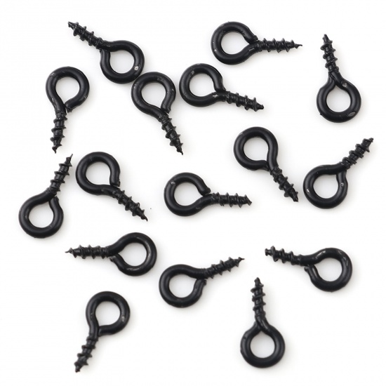 Picture of Iron Based Alloy Screw Eyes Bails Top Drilled Findings Black 8mm x 4mm, Needle Thickness: 1.3mm, 200 PCs