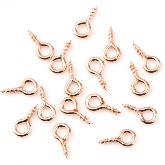 Picture of Iron Based Alloy Screw Eyes Bails Top Drilled Findings Rose Gold 8mm x 4mm, Needle Thickness: 1.3mm, 200 PCs