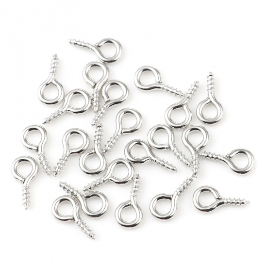 Picture of Iron Based Alloy Screw Eyes Bails Top Drilled Findings Silver Tone 10mm x 5mm, Needle Thickness: 1.5mm, 200 PCs