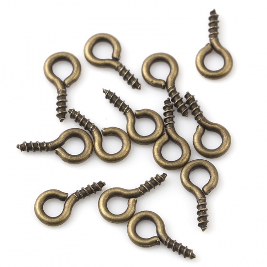 Picture of Iron Based Alloy Screw Eyes Bails Top Drilled Findings Antique Bronze 10mm x 5mm, Needle Thickness: 1.5mm, 200 PCs