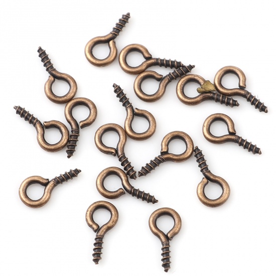 Picture of Iron Based Alloy Screw Eyes Bails Top Drilled Findings Antique Copper 10mm x 5mm, Needle Thickness: 1.5mm, 200 PCs