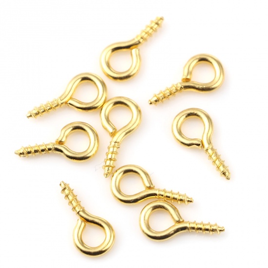 Imagen de Hierro Ojo Tornillo Bail Tapa Perforaron Chapado en Oro 10mm x 5mm, Espesor de Aguja: 1.5mm, 200 Unidades