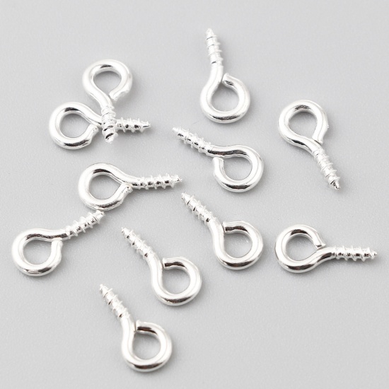 Picture of Iron Based Alloy Screw Eyes Bails Top Drilled Findings Silver Plated 10mm x 5mm, Needle Thickness: 1.5mm, 200 PCs
