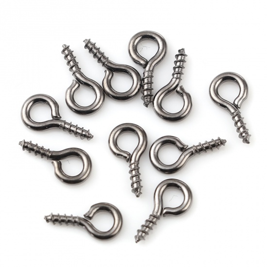Picture of Iron Based Alloy Screw Eyes Bails Top Drilled Findings Gunmetal 10mm x 5mm, Needle Thickness: 1.5mm, 200 PCs