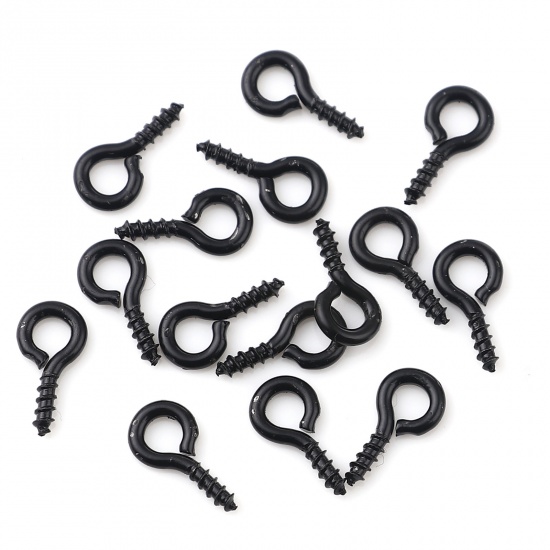 Picture of Iron Based Alloy Screw Eyes Bails Top Drilled Findings Black 10mm x 5mm, Needle Thickness: 1.5mm, 200 PCs