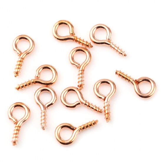Picture of Iron Based Alloy Screw Eyes Bails Top Drilled Findings Rose Gold 10mm x 5mm, Needle Thickness: 1.5mm, 200 PCs