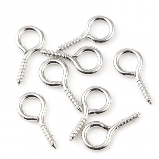 Imagen de Hierro Ojo Tornillo Bail Tapa Perforaron Tono de Plata 14mm x 7mm, Espesor de Aguja: 1.7mm, 200 Unidades