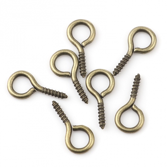 Picture of Iron Based Alloy Screw Eyes Bails Top Drilled Findings Antique Bronze 14mm x 7mm, Needle Thickness: 1.7mm, 200 PCs
