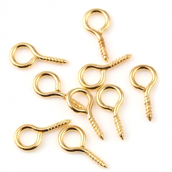 Picture of Iron Based Alloy Screw Eyes Bails Top Drilled Findings Gold Plated 14mm x 7mm, Needle Thickness: 1.7mm, 200 PCs