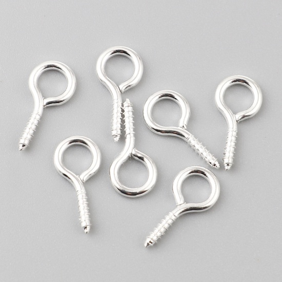 Picture of Iron Based Alloy Screw Eyes Bails Top Drilled Findings Silver Plated 14mm x 7mm, Needle Thickness: 1.7mm, 200 PCs