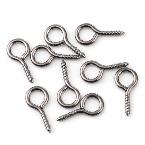 Picture of Iron Based Alloy Screw Eyes Bails Top Drilled Findings Gunmetal 14mm x 7mm, Needle Thickness: 1.7mm, 200 PCs