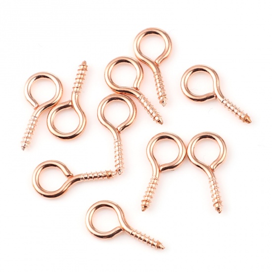 Picture of Iron Based Alloy Screw Eyes Bails Top Drilled Findings Rose Gold 14mm x 7mm, Needle Thickness: 1.7mm, 200 PCs