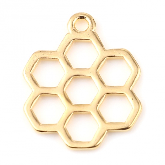 Picture of Zinc Based Alloy Charms Dainty Beehive Gold Plated 20mm x 18mm, 200 PCs
