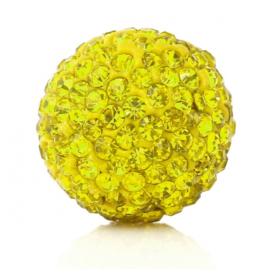 Picture of Polymer Clay Harmony Chime Ball Fit Mexican Angel Caller Bola Wish Box Pendants (No Hole) Round Pave Yellow Rhinestone About 18mm( 6/8") Dia, 1 Piece