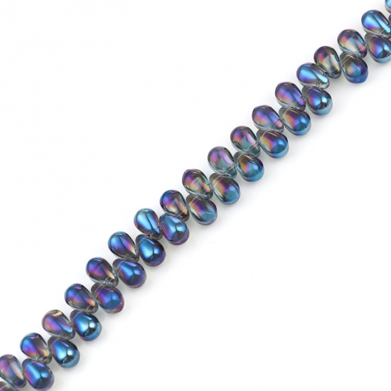 Immagine di Vetro Sciolto AB Arcobaleno colore Aurora Borealis Perline Goccia Blu Viola Colore Placcato Circa 9mm x 6mm, Foro: Circa 1mm, 100 Pz