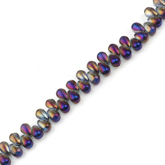 Immagine di Vetro Sciolto AB Arcobaleno colore Aurora Borealis Perline Goccia Colore Viola Colore Placcato Circa 9mm x 6mm, Foro: Circa 1mm, 100 Pz