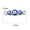 Imagen de Zamak Religión Conectores Mal de ojo Tono de Plata Azul Marino Corazón Esmalte 27mm x 8mm, 10 Unidades