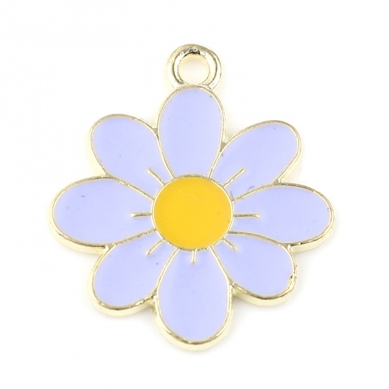 Picture of Zinc Based Alloy Charms Gold Plated Blue Flower Enamel 23mm x 21mm, 20 PCs