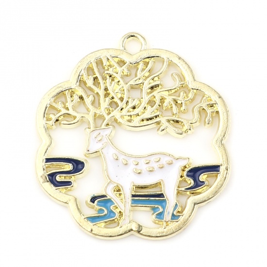 Picture of Zinc Based Alloy Charms Cloud Gold Plated White Deer Enamel 29mm x 27mm, 10 PCs