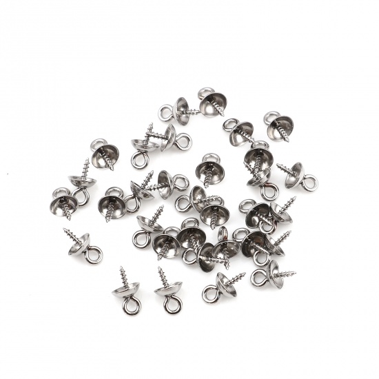 Picture of Stainless Steel Screw Eyes Bails Top Drilled Findings Silver Tone (Fits 6mm Dia.) 10mm x 6mm, 20 PCs