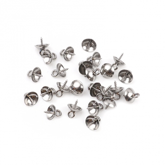 Picture of Stainless Steel Screw Eyes Bails Top Drilled Findings Silver Tone (Fits 8mm Dia.) 10mm x 8mm, 20 PCs
