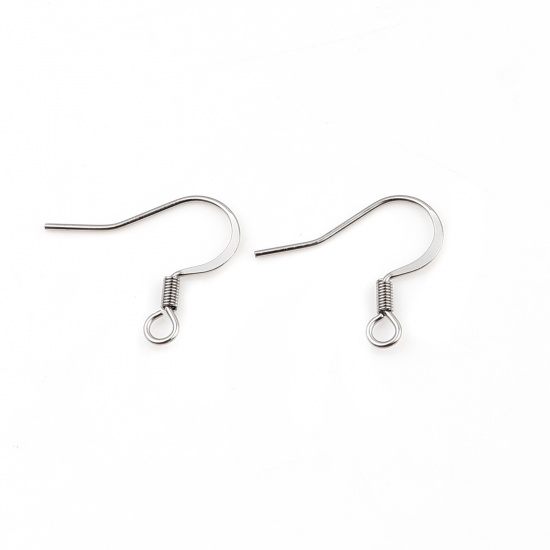 Picture of Stainless Steel Ear Wire Hooks Earring Hook Silver Tone W/ Loop 18mm x 16mm, Post/ Wire Size: (21 gauge), 50 PCs