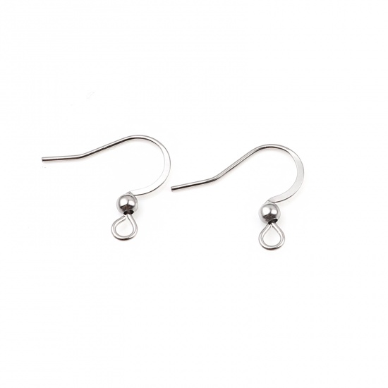 Bild von 304 Edelstahl Ohrhaken-Ohrringe für DIY-Schmuckherstellungszubehör Fischhaken Silberfarbe Mit Öse 19mm x 16mm, Drahtstärke: (21 gauge), 50 Stück