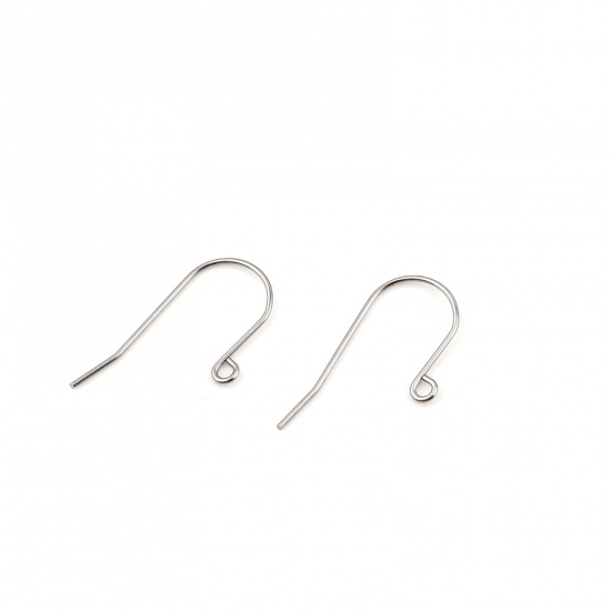 Picture of Stainless Steel Ear Wire Hooks Earring n-shape Silver Tone W/ Loop 27mm x 14mm, Post/ Wire Size: (21 gauge), 50 PCs