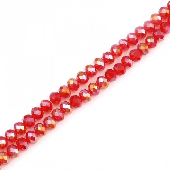 Bild von Glas Perlen Rund Rot AB Farbe Plattiert Facettiert ca. 4mm D., Loch: 0.9mm, 49.5cm - 48.5cm lang, 2 Stränge (ca. 140 Stück/Strang)