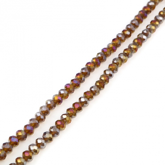 Immagine di Vetro Perline Tondo Ambra AB Colore Placcatura Sfaccettato Circa 4mm Dia, Foro: Circa 0.9mm, lunghezza: 49.5cm - 48.5cm, 2 Fili (Circa 140 Pezzi/Treccia)